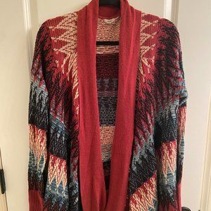 Ecote Red, Blue, Black Chevron Open Cardigan Sweater, Size M